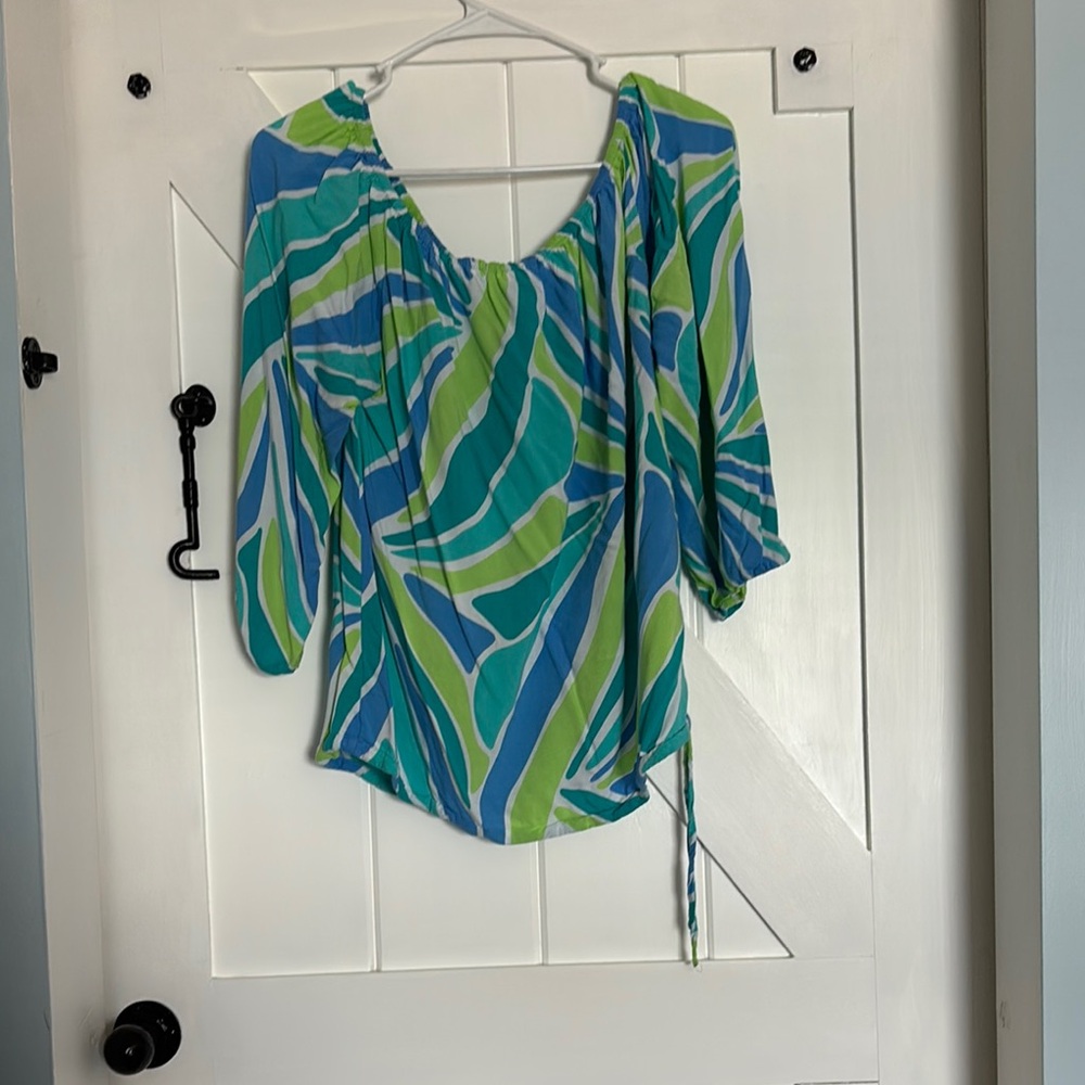 Blue and Green Women's Top